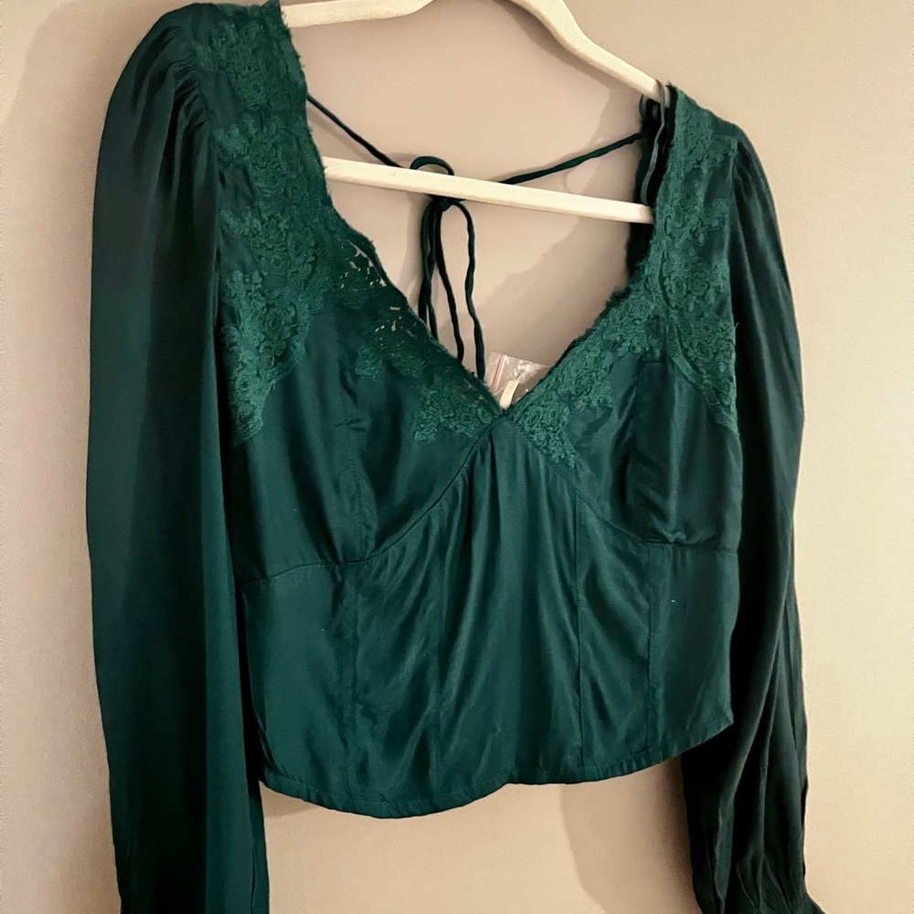 NWOT Free People Janelle Lace Top in jade| Size XS